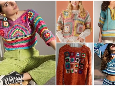 Multicolored crochet pattern cotton yarn top.crop top.tunic top designs
