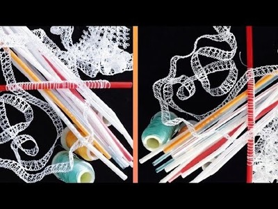 ????????ribbon cord knitting pattern using a straw