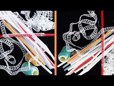 ????????ribbon cord knitting pattern using a straw