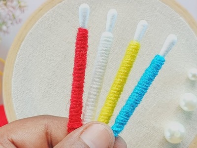 Amazing Woolen Flower Craft Ideas with Cotton buds - Easy Flower Making Embroidery Design Tricks