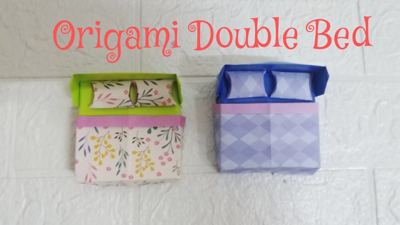 How To Make Origami Double Bed. Paper Craft. Mini Furniture.  Easy Origami Bed.DIY Mini  Bed