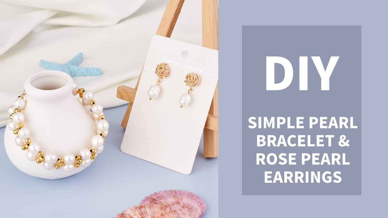 Pearl Inspiration Jewelry Set: Pearl Bracelet & Wire Rose Earrings | Fashewelry