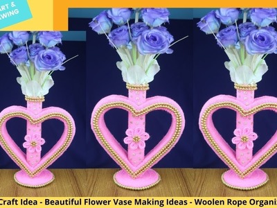 Woolen Craft Idea - Beautiful Flower Vase Making Ideas - Woolen Rope Organizer Ideas