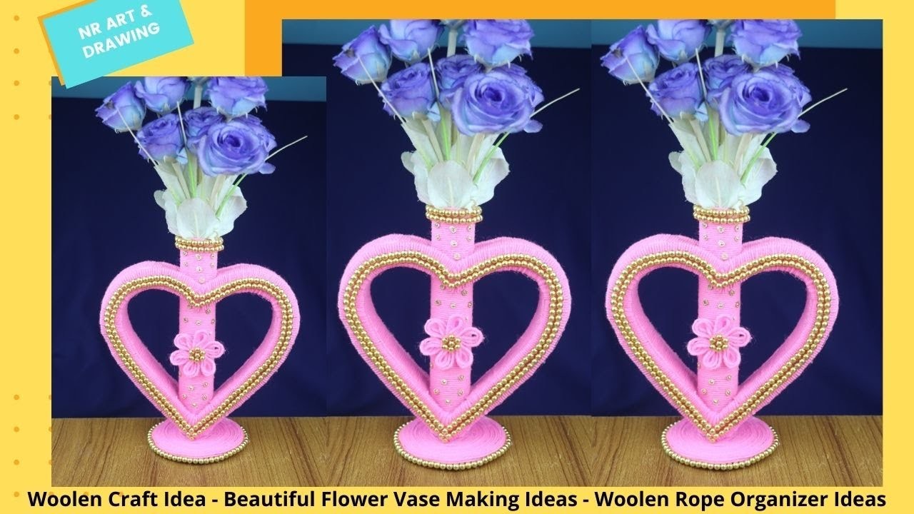 Woolen Craft Idea - Beautiful Flower Vase Making Ideas - Woolen Rope Organizer Ideas