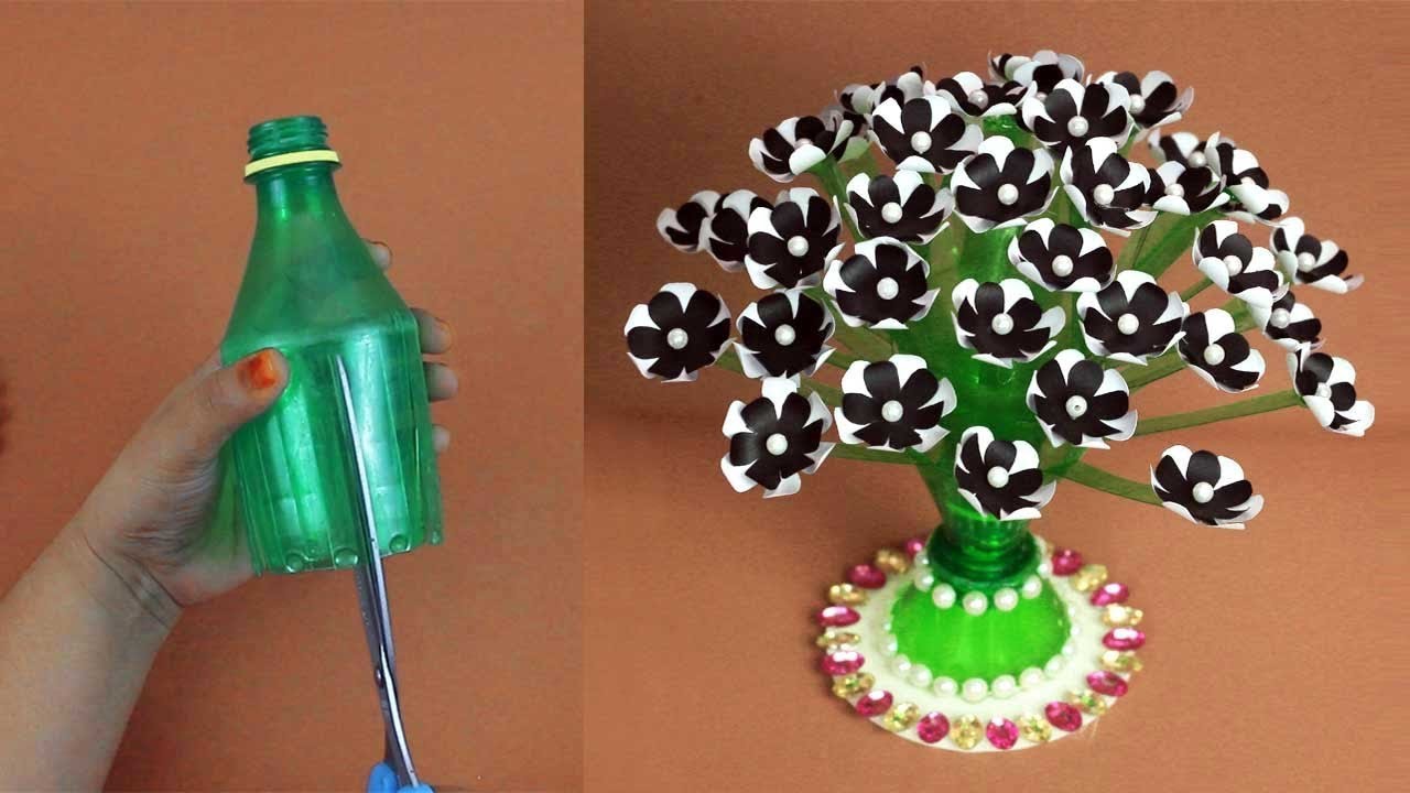 Beautiful DIY Paper flowers with Empty Plastic bottles| Flower Guldasta Home Decor ideas