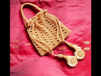 Crochet drawstring bag tutorial | Crochet potli bag | Crochet pouch bag | Crochet batwa bag