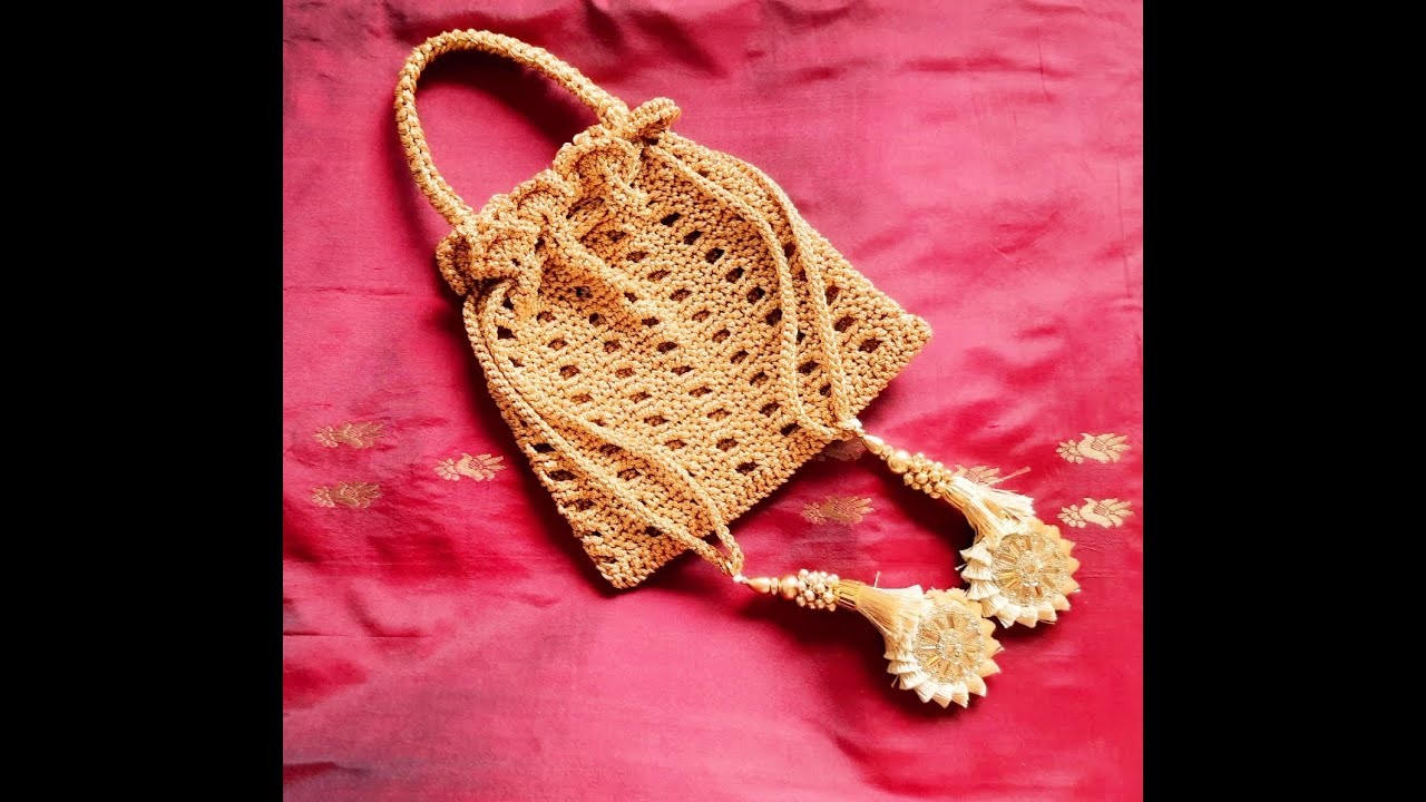 Crochet drawstring bag tutorial | Crochet potli bag | Crochet pouch bag | Crochet batwa bag