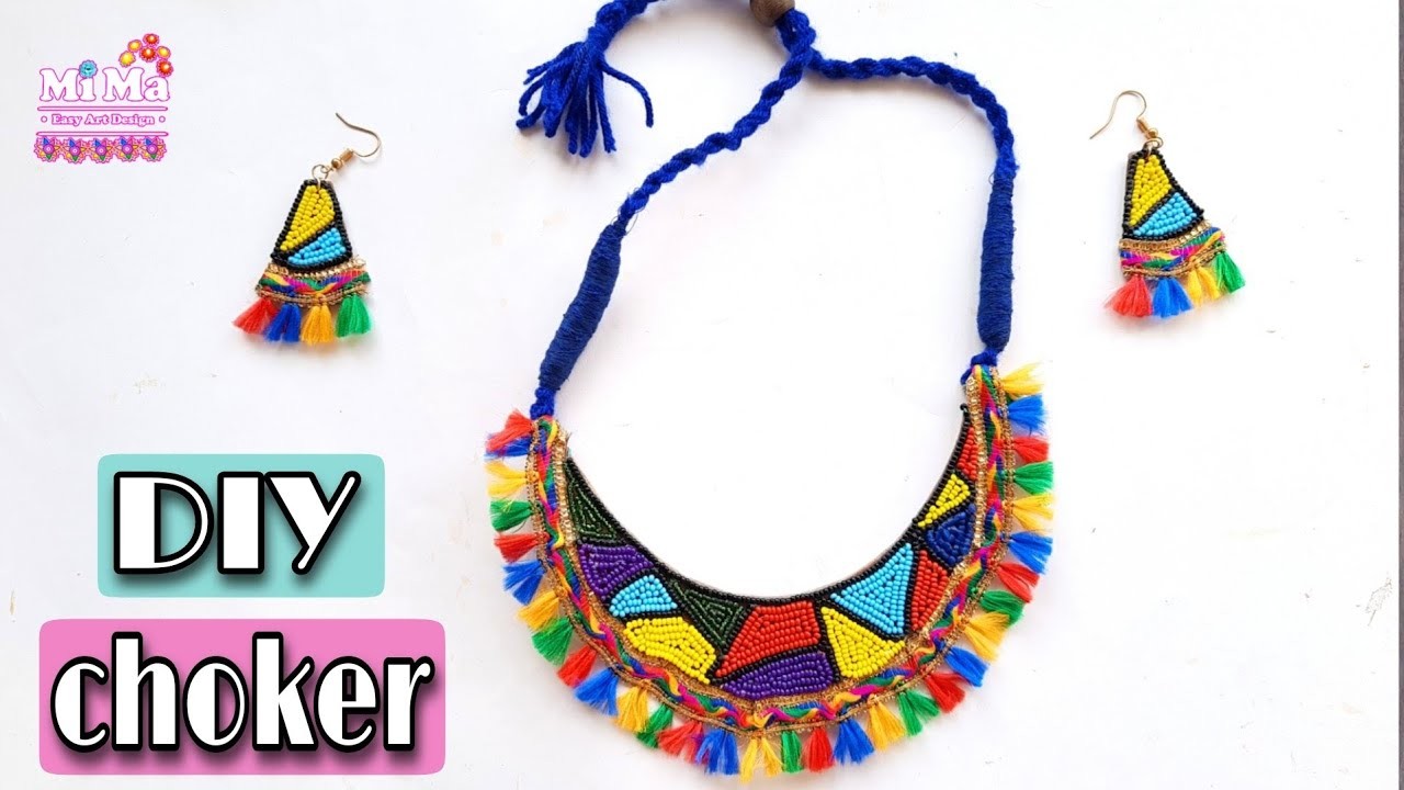 DIY Beautiful Chokar ????|Handmade Nacklace making idea |Navratri Jwellery Making tutorial