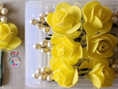 DIY Yellow Foam Flower Juda Hair Pins for Bridal Haldi Wedding Ceremony