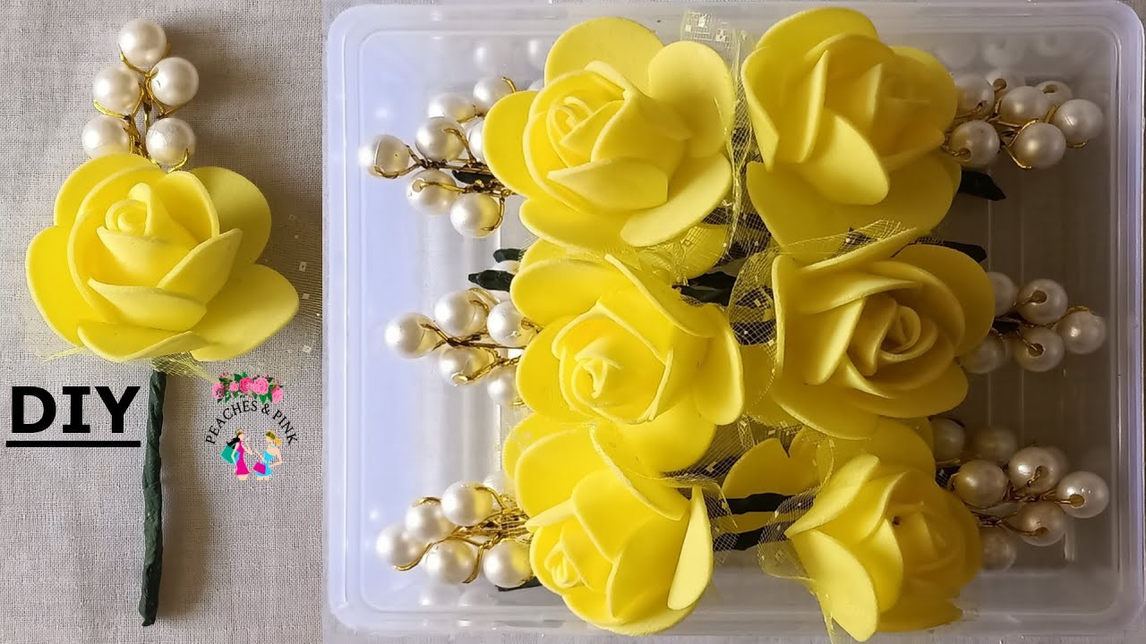 DIY Yellow Foam Flower Juda Hair Pins for Bridal Haldi Wedding Ceremony