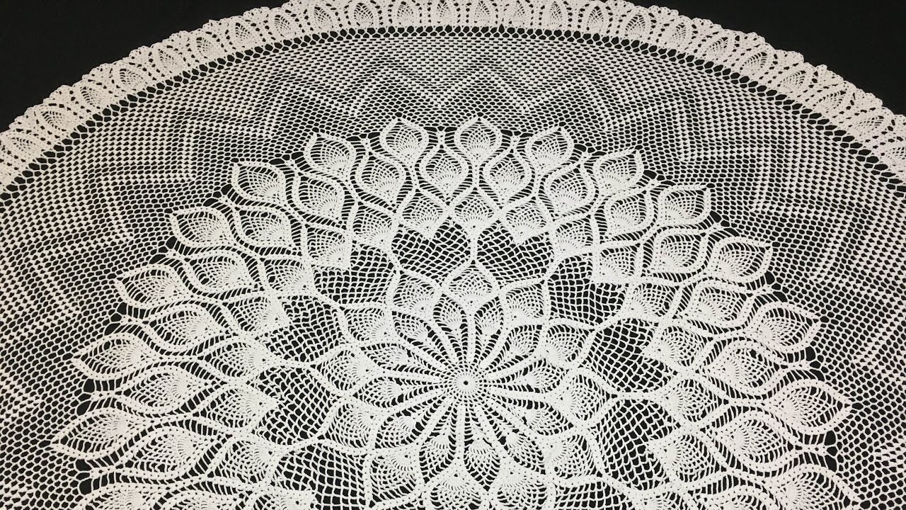 (#H-310)(parte12.15)(CANHOTO)-TOALHA de MESA CROCHE Pt ABACAXI-Pineapple Crochet Tablecloth(LEFTIES)