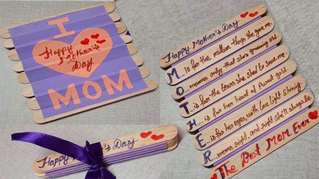 Mother's Day Pop Sticks Card.Handmade Pop Stick Special card for mother's day.Easy Mother's Day Gift