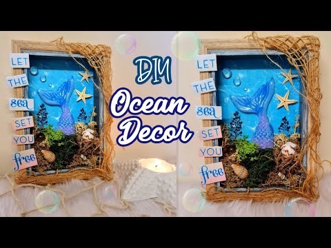 WHIMSY DIY BEACH DECOR,  Nautical Mermaid Shadow Box, Coastal Farmhouse Craft Ideas, Mixed Media Art