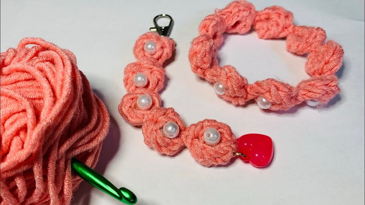 How To Crochet A Rosebud Necklace, Bracelet, Keychain, Beginner Easy Quick Crochet Tutorial