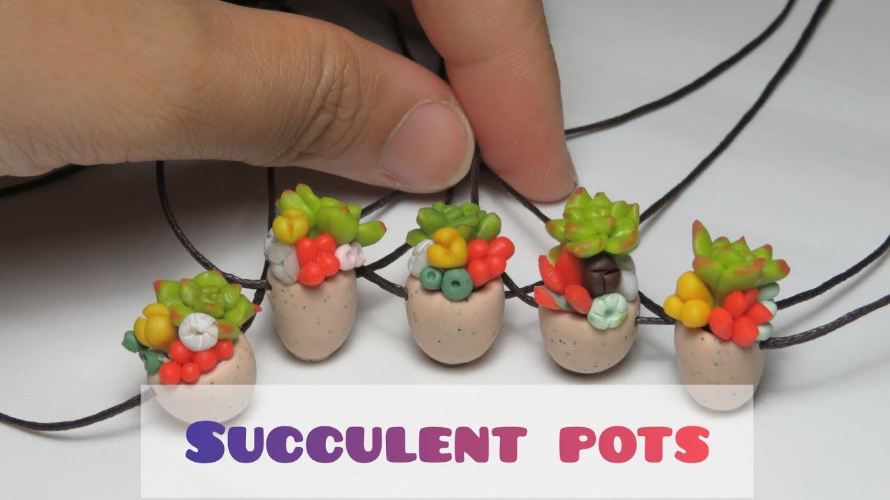 How to Make a Cute Succulent Pot Necklace Pendant with Polymer Clay.