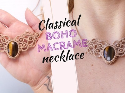 How to make boho macrame necklace tutorial: micro macrame necklace [WITH CABOCHON]