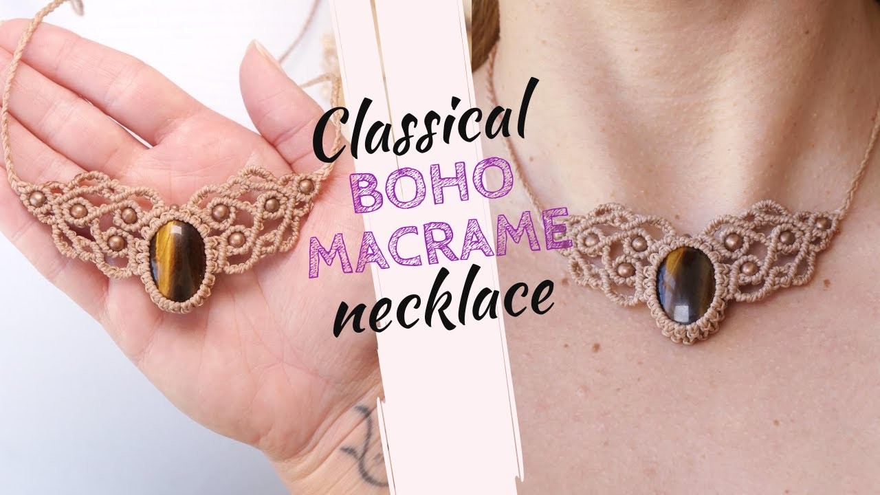 How to make boho macrame necklace tutorial: micro macrame necklace [WITH CABOCHON]