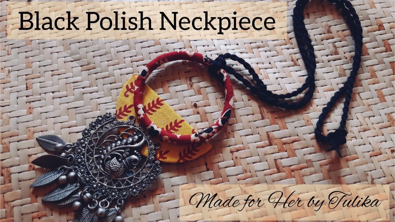 How to Make Simple Black Polish with Ajrakh Fabric Bangles Neck piece || Bangles Neck piece