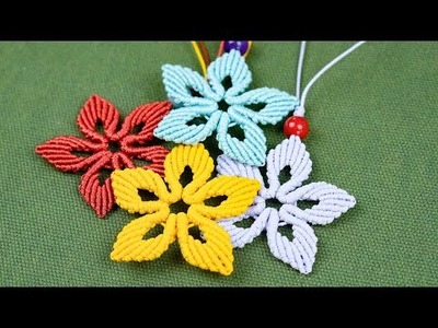 Macrame  Flower pendant weaving tutorial | Beautiful five-petal flower | mobile phone USB ( Part 1)