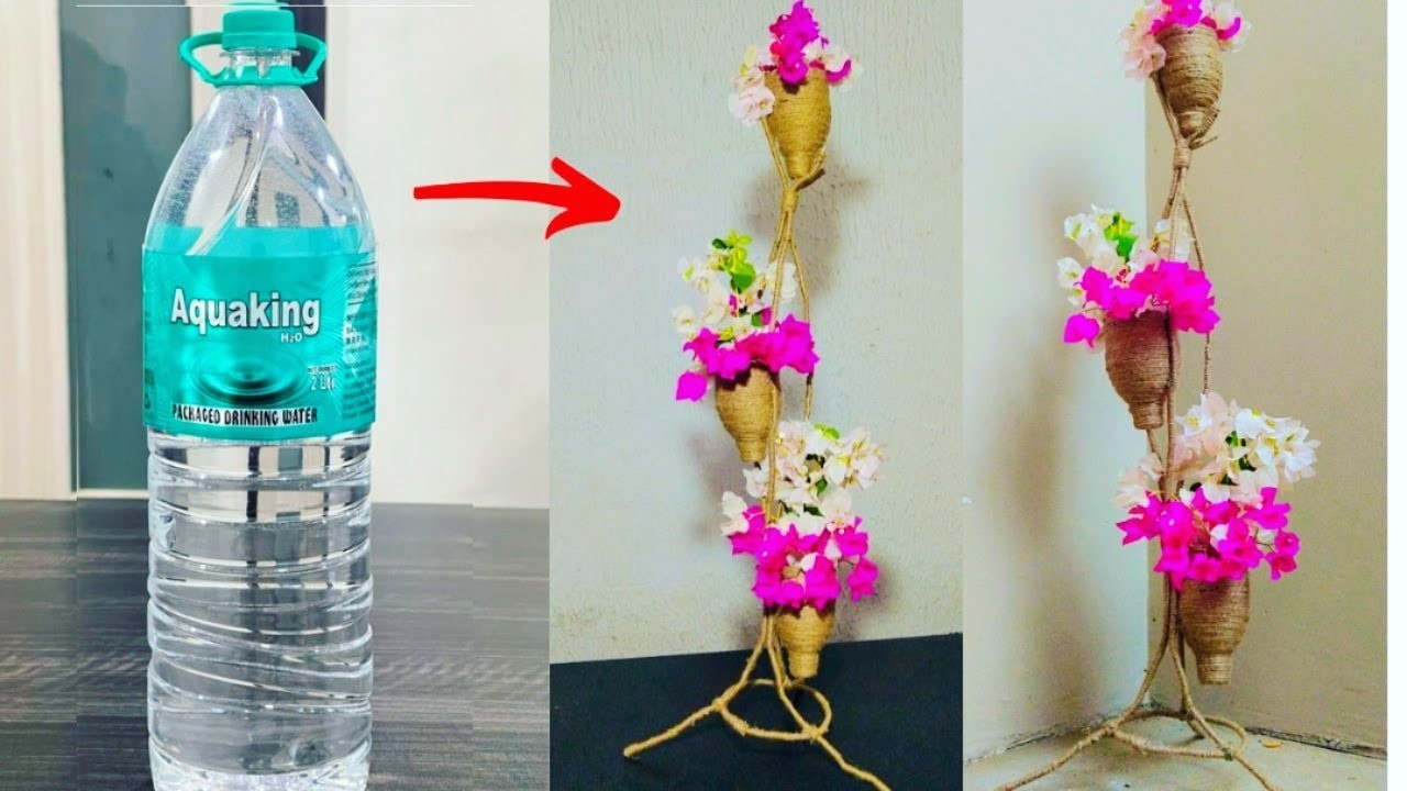 Plastic Bottle Flower Vase | home decor | How to make flower vase from waste plastic bottle