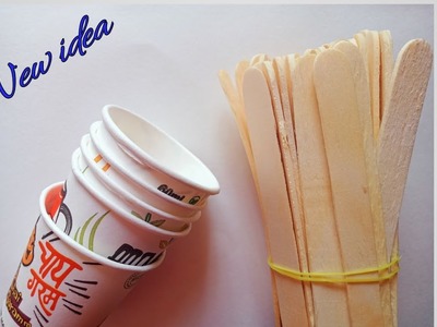 Beautiful Home Decor Using Waste Icecream Stick and Coffee Cup. Best out of Waste Craft Idea