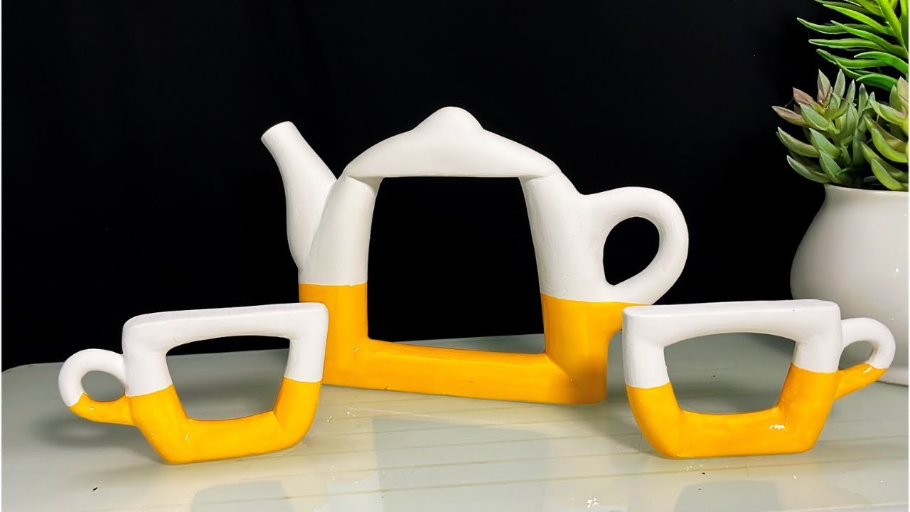 DIY Decorative Tea Set | White Cement Craft  for beginners