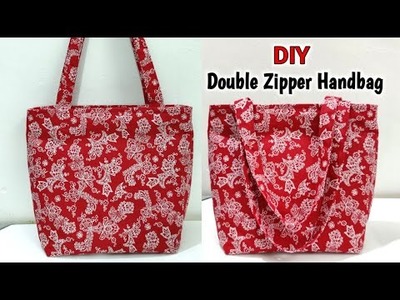 DIY Tote Bag | Zipper handbag | Double zipper tote bag | Tote bag tutorial | tote bag with lining