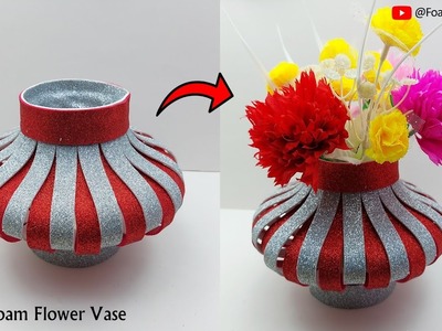 Glitter Foam Sheet Crafts | DIY Flower Vase Making From Plastic Bottle | Home Decorations Idea
