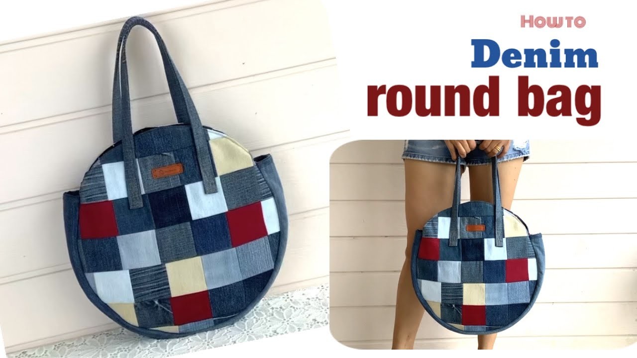 How to sew a round denim bags tutorial, sewing diy a round bags patterns, diy denim projects