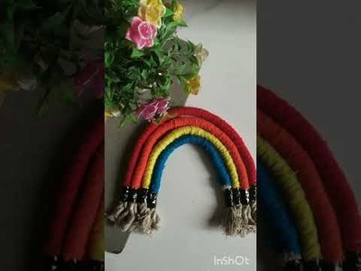 Rainbow???? wall hanging.wool wall hanging.diy room decor.#shorts#wall hanging#ytshorts