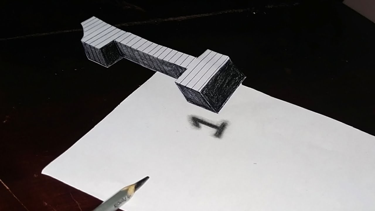 3D Trick Art on  paper Floating Number 1