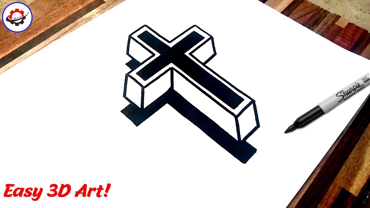 ❌ Cross Drawing 3D on Paper with Black Marker