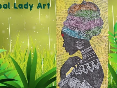 Easy Decoupage for Tribal Lady Painting. Tribal Lady Painting with Decoupage Art. Decoupage Art.
