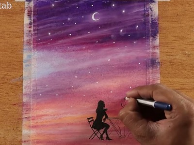 How to draw romantic couple date scenery with oil pastels. easy oil  pastel drawing