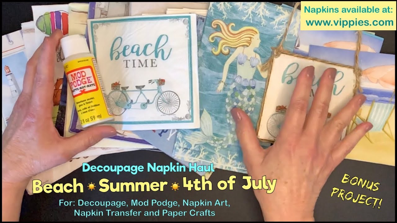 SUMMER “Napkins” for DECOUPAGE. Nautical and Americana designs @vippiesdesigns. BONUS DIY