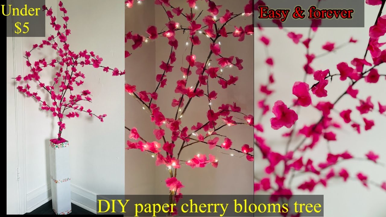 DIY Paper cherry blossom tree.beautiful pink cherry blossom tree under $5 #diy #carft #cherryblossom