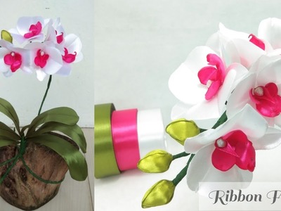 DIY.how to make satin ribbon flower orchid easy