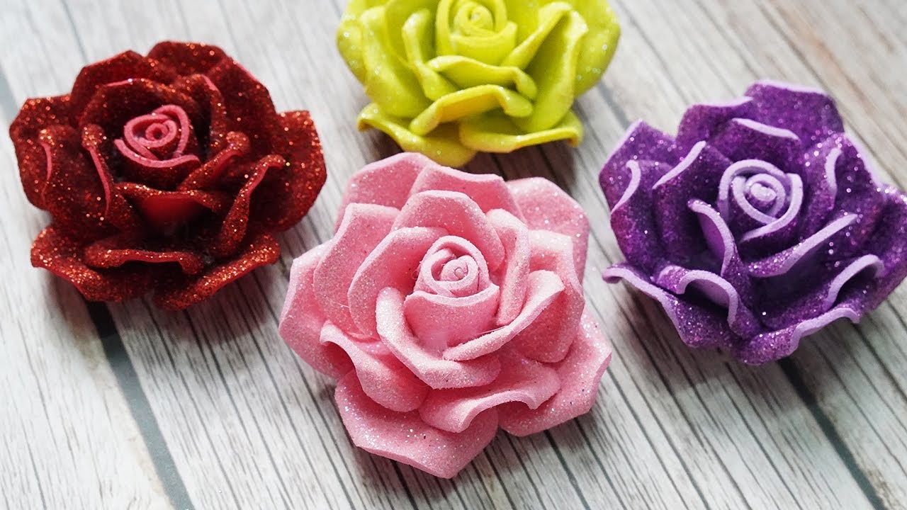EVA Foam Paper Flowers ???? DIY Rose Making Tutorial from Eva Glitter Foamiran