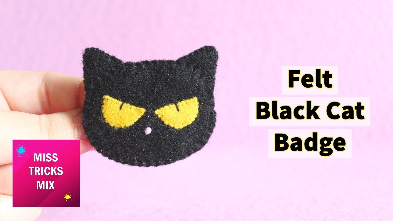 DIY: Easy Black Cat Face Felt Badge | Felt Craft.