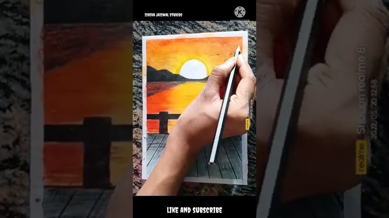 How to Draw Sunset scenery with oil pastel colour|| Easy Art step by step||#shorts