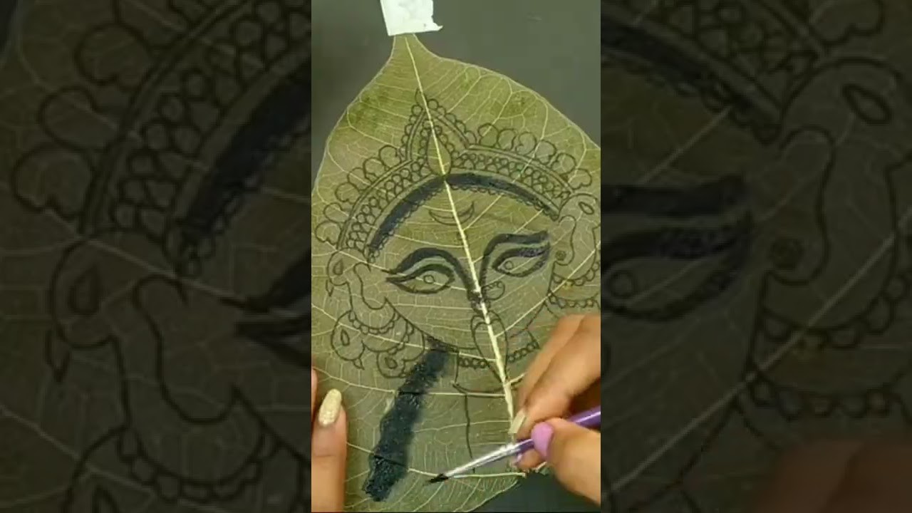 Kali Maa Painting On Leaf☘️| beautiful leaf painting | diy wall hanging craft | #shorts #leafart