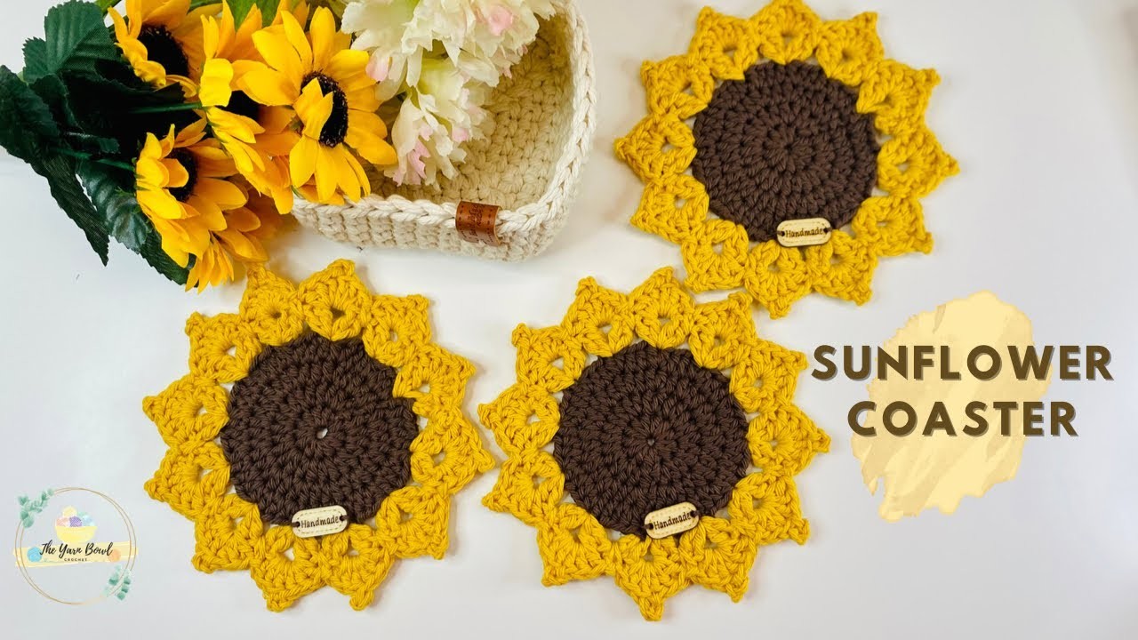 Easy Crochet Sunflower Coaster | Crochet Coasters