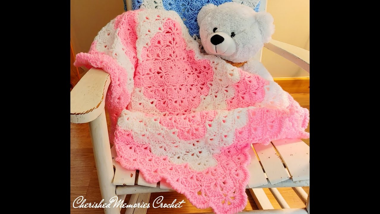 How To Crochet The Square Shell Pattern Baby Blanket.Granny Square. @Cherished Memories Crochet