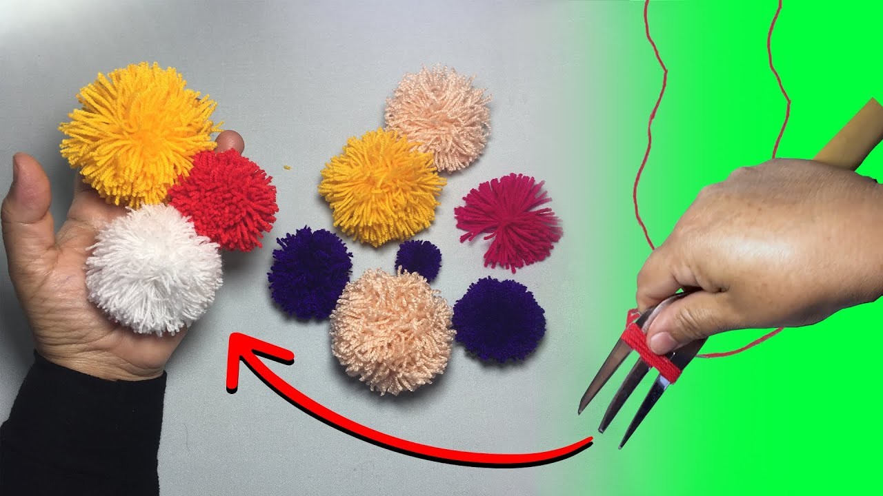 How to make pom pom using hand and fork | Quick way to make pom pom | Making by creativity with yarn