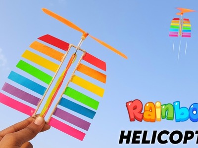 How to make Rubberband rainbow helicopter | Flying best homemade helicopter|best for school projects