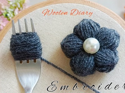 It's So Beautiful !! DIY Flower Decor Creation Using a Fork and Yarn !! Woolen Flower making trick!