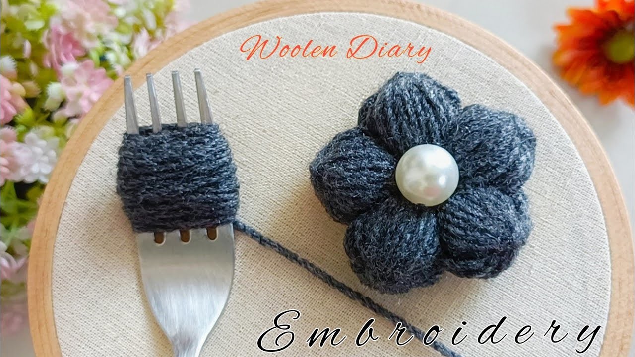 It's So Beautiful !! DIY Flower Decor Creation Using a Fork and Yarn !! Woolen Flower making trick!