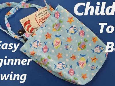 Child's Fully Lined Tote Book Bag Easy Beginner Sewing Project with boxed corners