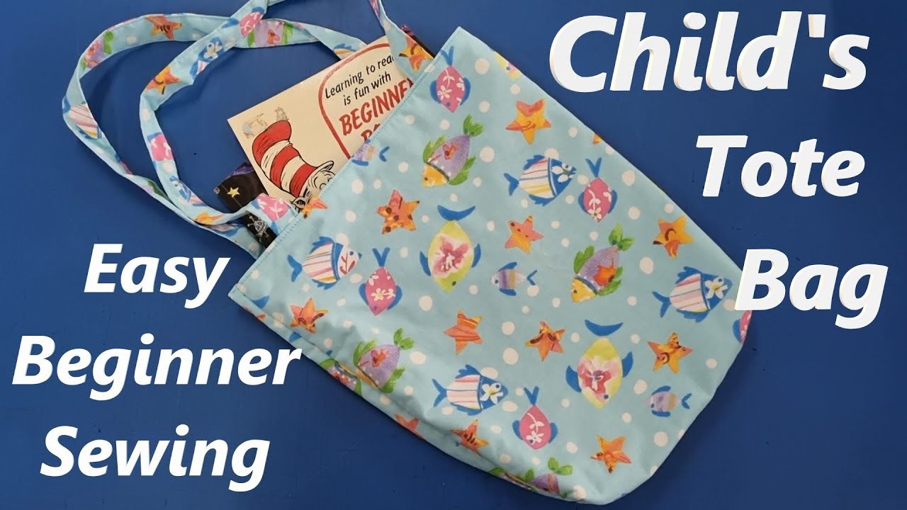 Child's Fully Lined Tote Book Bag Easy Beginner Sewing Project with boxed corners