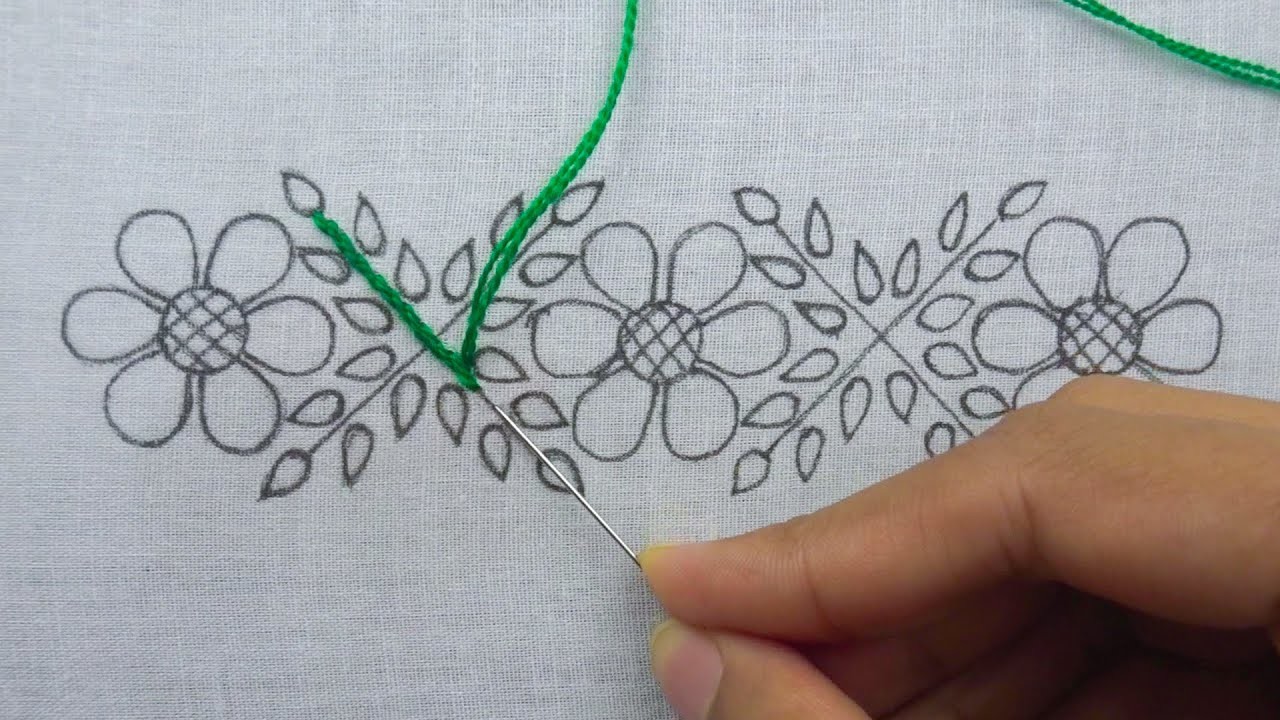 Most Beautiful Borderline Flower Hand Embroidery Tutorial, Super Border Flower Embroidery Design